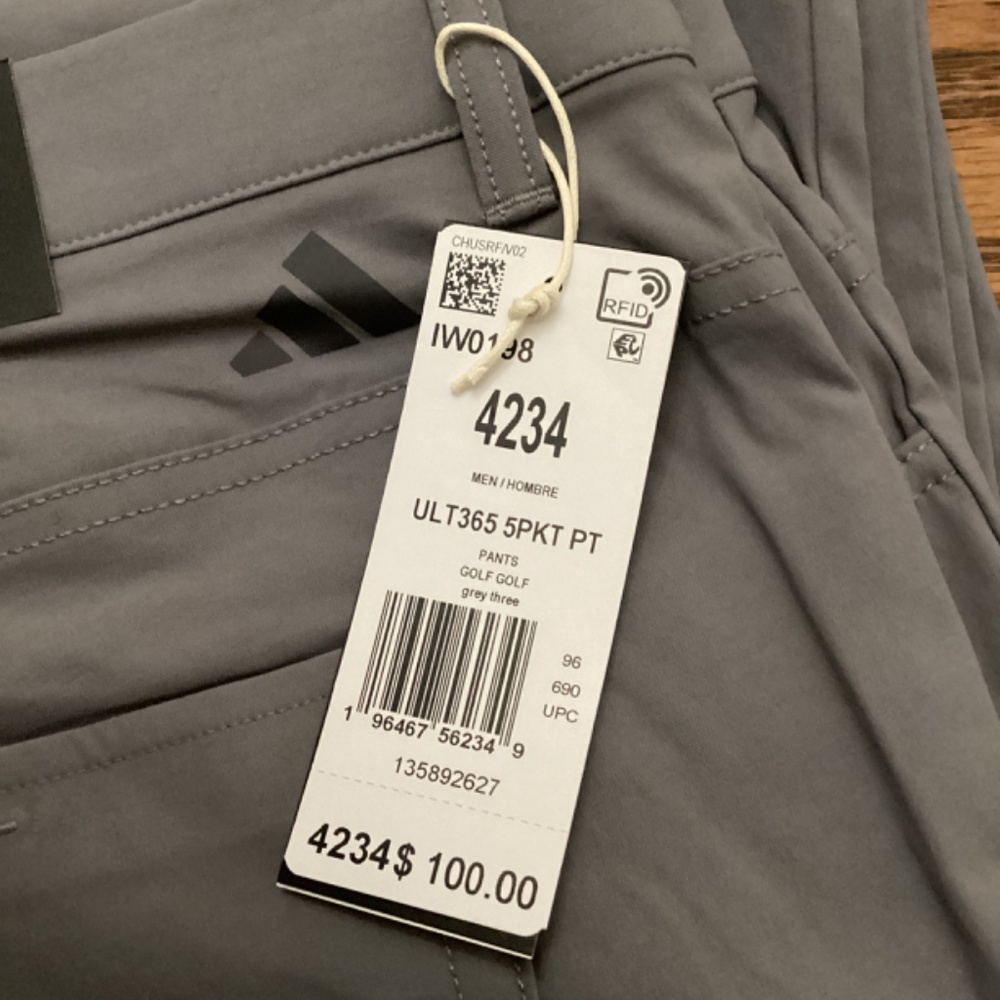 Adidas Men's ULT365 Pants Grey Three F17 Size 42x34 IWO198 5 Pocket Golf NWT Men - Picture 5 of 6